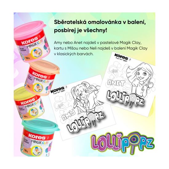 Obrázek z Modelovací hmota KORES MAGIK CLAY PASTEL LOLLIPOPZ - klasické barvy 4x40 g