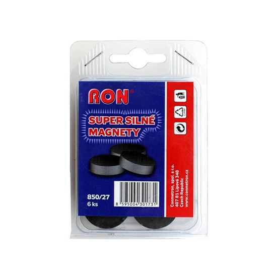 Obrázek z Magnety černé MIKOV super silné - průměr 27 mm / 6 ks