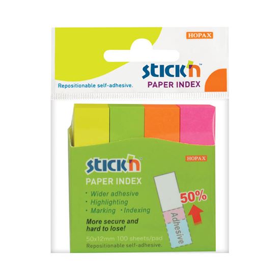 Obrázek z Samolepicí záložky Stick´n by Hopax - 12 x 50 mm / 4 x 100 lístků / neonové barvy