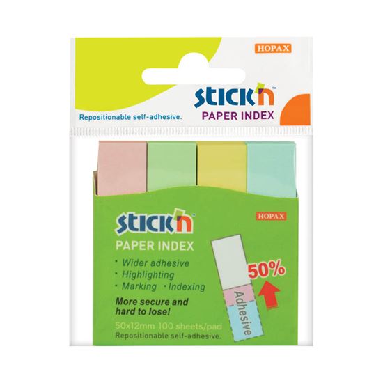 Obrázek z Samolepicí záložky Stick´n by Hopax - 12 x 50 mm / 4 x 100 lístků / pastelové barvy