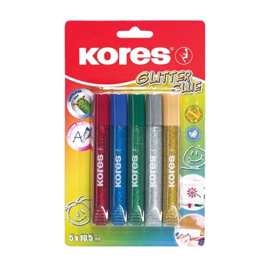 Obrázek z Lepidlo Kores Glitter Glue - 5 x 10,5 ml / klasické barvy