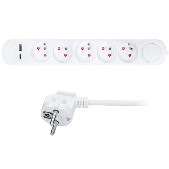 Obrázek z Prodlužovací přívody s USB A+C - 5 zásuvek / 3 m