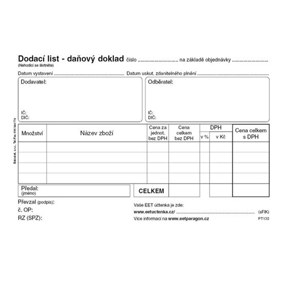 Obrázek z Dodací list daňový doklad Baloušek A6 / 50 listů / NCR / PT130