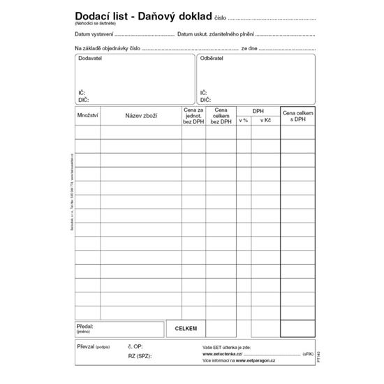 Obrázek z Dodací list daňový doklad Baloušek A5 / 50 listů / NCR / PT140