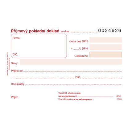 Obrázek Příjmový pokladní doklad Baloušek A6 / číslovaný / 50 listů 1+1 / PT022