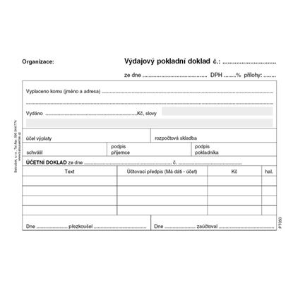 Obrázek Výdajový pokladní doklad i pro podvojné účetnictví Baloušek: A6 / nečíslovaný / 50 listů / NCR / PT050