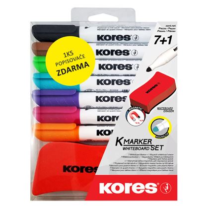 Obrázek Popisovač Kores K-Marker Whiteboard - sada 7 ks + mazací houba / kulatý hrot