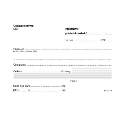 Obrázek MSK 7400049 příjmový pokladní doklad nečíslovaný 100 listů NCR A6