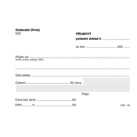 Obrázek z MSK 7400049 příjmový pokladní doklad nečíslovaný 100 listů NCR A6