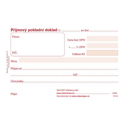 Obrázek Příjmový pokladní doklad Baloušek A6 / nečíslovaný / 50 listů / ET020
