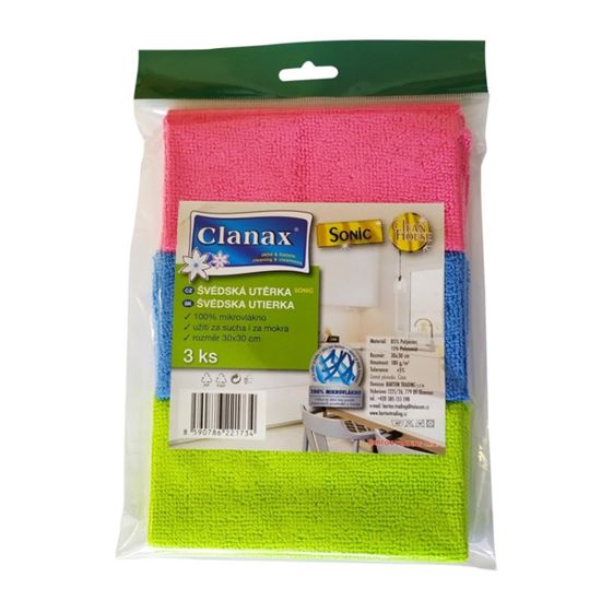 Obrázek z Švédské utěrky Clanax SONIC z mikrovlákna - 30 x 30 cm / 3 ks