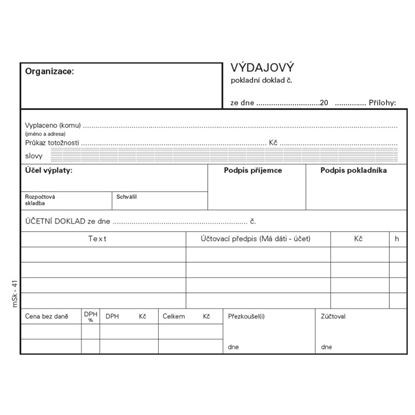 Obrázek MSK 40 výdajový pokladní doklad nečíslovaný 100 listů A6