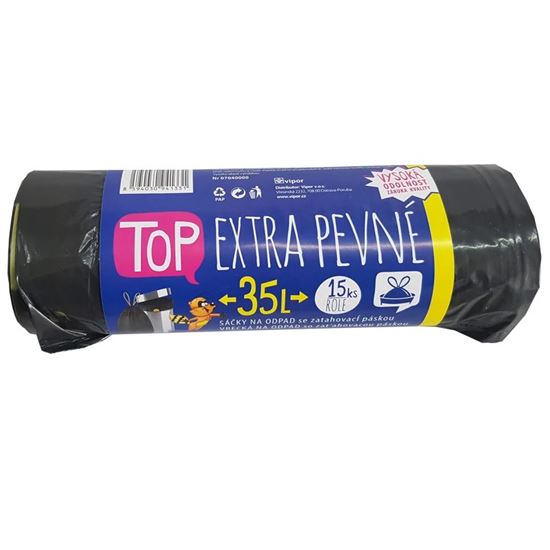 Obrázek z Pytle do koše Vipor Top stahovací - 50x60cm / 35l / 30my / 15ks / černá / extra pevné