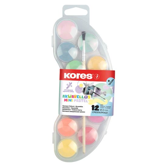 Obrázek z Vodové barvy Kores Akuarellos - MINI / 12 pastelových barev + štětec