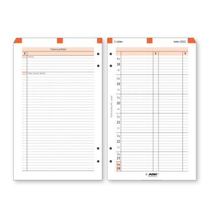 Obrázek Náhradní vložky do diářů ADK - A6 / týdenní pravý