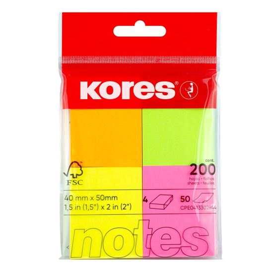 Obrázek z Samolepicí bločky Kores Multicolor - 40 mm x 50 mm / 4 ks