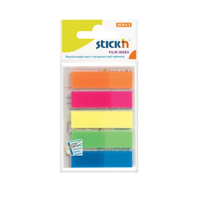 Obrázek Samolepicí záložky Stick´n by Hopax plastové - 12 x 45 mm / 5 x 25 lístků / neonové