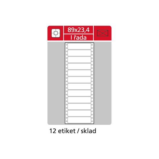 Obrázek z Tabelační etikety s vodící drážkou - 89 x 23,4 mm jednořadé 6000 etiket / 500 skladů