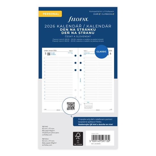 Obrázek z Náhradní vložka do diářů Filofax - kalendář osobní / denní