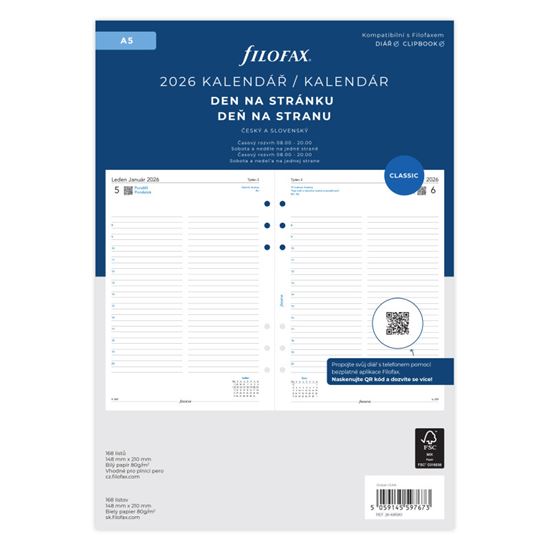 Obrázek z Náhradní vložka do diářů Filofax - kalendář A5 / denní