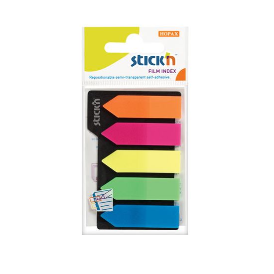 Obrázek z Samolepicí záložky Stick´n by Hopax plastové - 12 x 42 mm / 5 x 25 lístků / neonové šipky