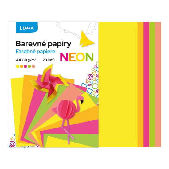 Obrázek z Barevné papíry A4 - nelepicí 20 listů / neonový mix