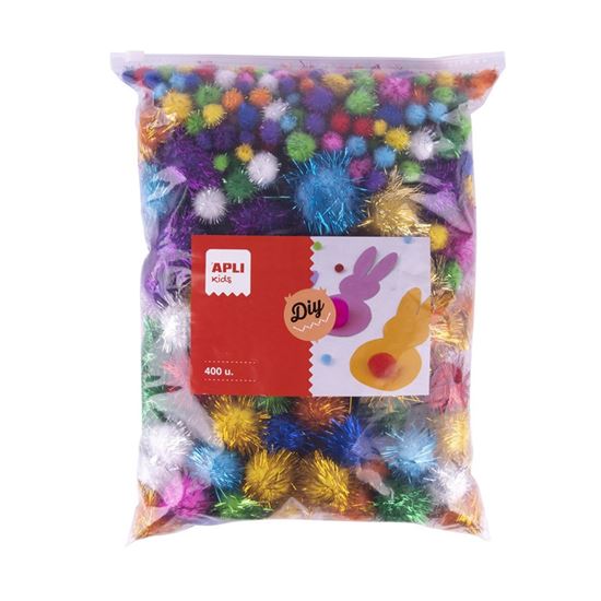 Obrázek z Kuličky POM-POM APLI JUMBO se třpytkami /mix velikostí / 400 ks