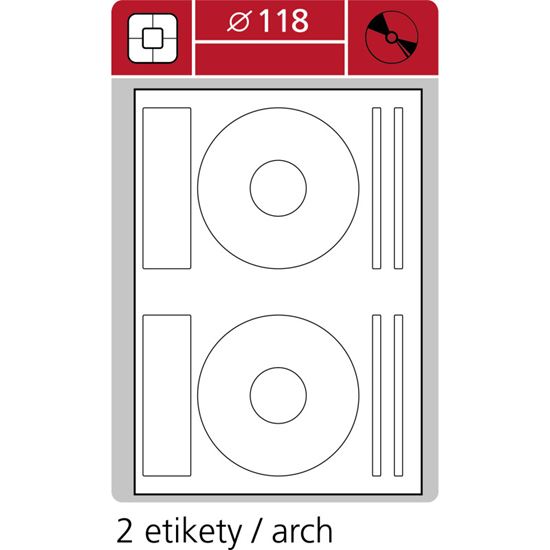 Obrázek z Print etikety A4 pro laserový a inkoustový tisk - průměr 118 mm (2 etikety / arch) na CD