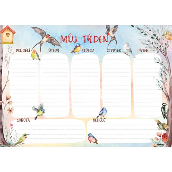 Obrázek z Plánovač týdenní A4 - Ptáčci
