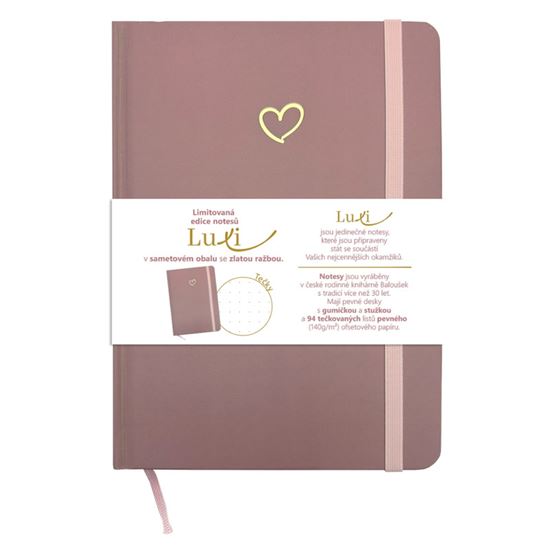 Obrázek z Blok Luxi A5 - tečkovaný / 96 listů / starorůžová srdce