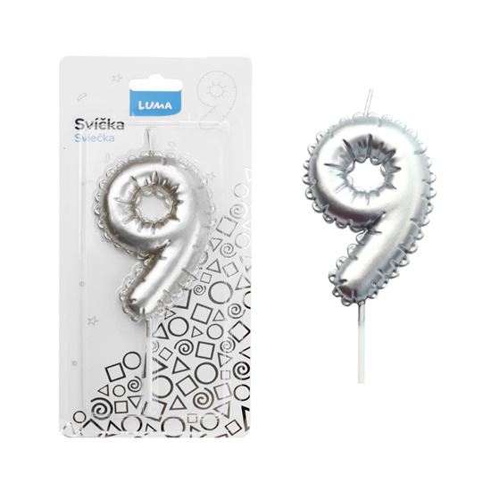 Obrázek z Svíčka dortová č. 9 - stříbrná