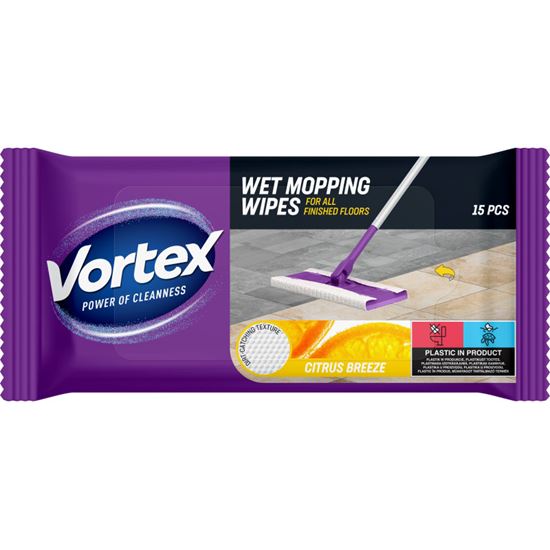 Obrázek z Vlhčené ubrousky Vortex na vytírání - Citrus / 15 ks