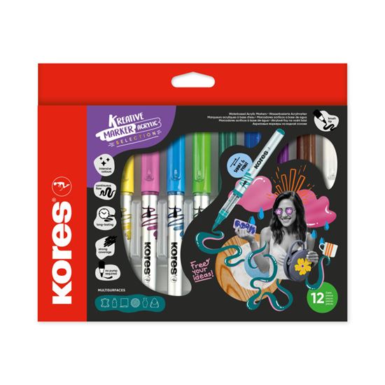 Obrázek z Popisovač akrylový Kores Kreative Marker selection - 12 barev