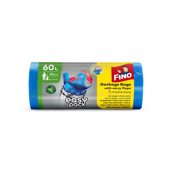 Obrázek z Pytle do koše FINO Easy Pack vázací - 60x66 cm / 60 l / 18 my / 20 ks / modrá