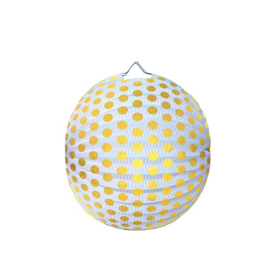 Obrázek z Lampion kulatý 25 cm - zlatý puntík