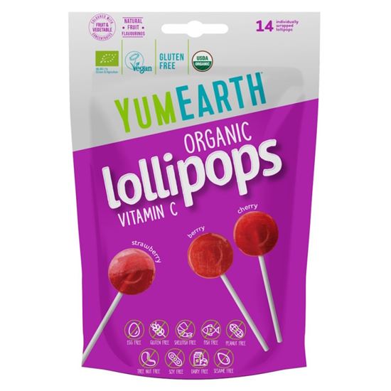 Obrázek z Lízátka YumEarth BIO s vit.C - jahoda, třešeň, lesní plody / 14 ks