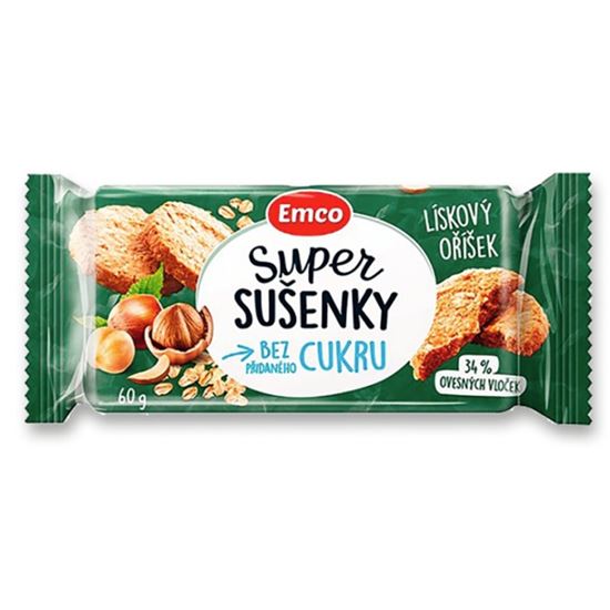 Obrázek z Ovesné sušenky Emco Super Sušenky bez cukru - lískový oříšek / 60 g